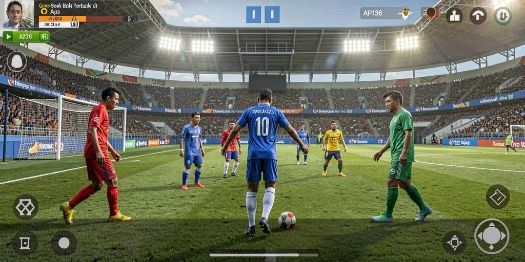 Screenshot gameplay API36 menampilkan aksi menegangkan di lapangan sepak bola.