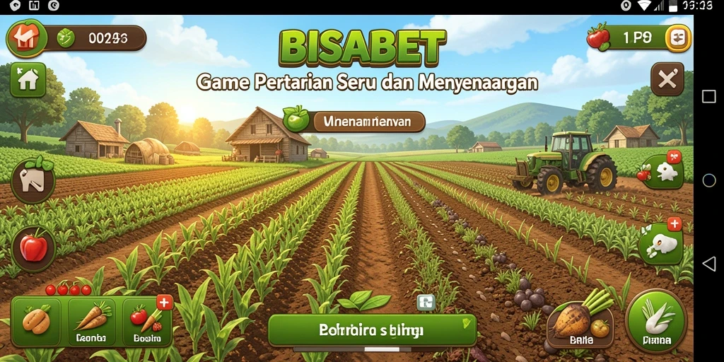 Tampilan gameplay BISABET dengan kebun luas dan aktivitas bertani yang seru.