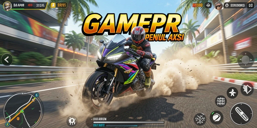 Tampilan gameplay balapan motor yang mendebarkan di GAMERP.