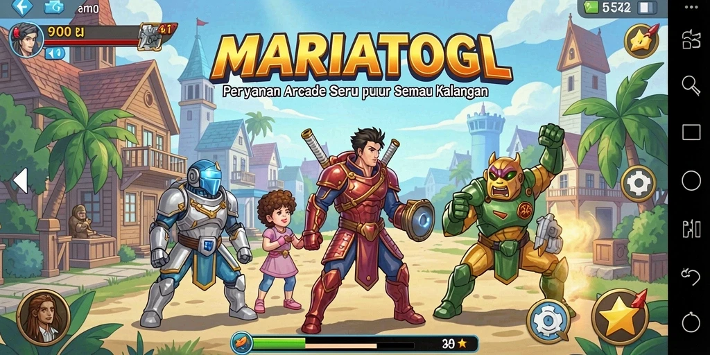 Tampilan gameplay seru MARIATOGL dengan karakter berwarna-warni.