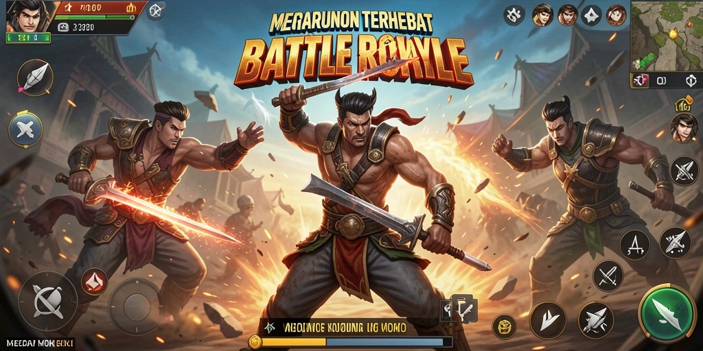 Tangkapan layar <strong>MEGAHOKI</strong> menunjukkan aksi intens dalam pertarungan Battle Royale.