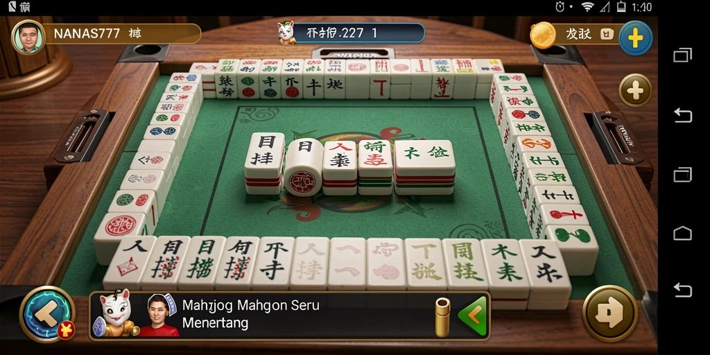 Tangkapan layar NANAS777 menampilkan aksen grafis Mahjong yang menarik.