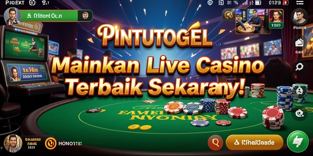 Screenshot utama PINTUTOGEL menampilkan dealer profesional dan gameplay casino yang mendebarkan.