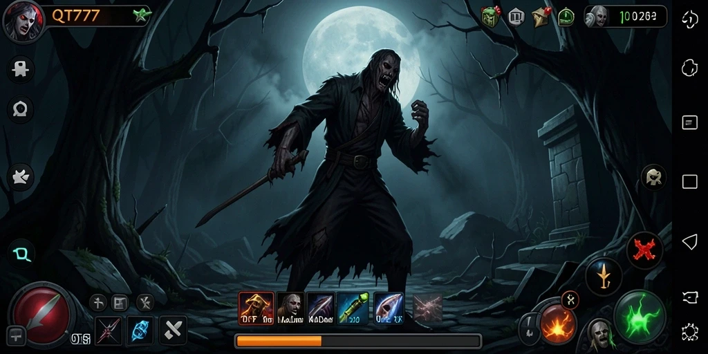 Tangkapan layar QT777 menampilkan gameplay menegangkan di lingkungan angker.