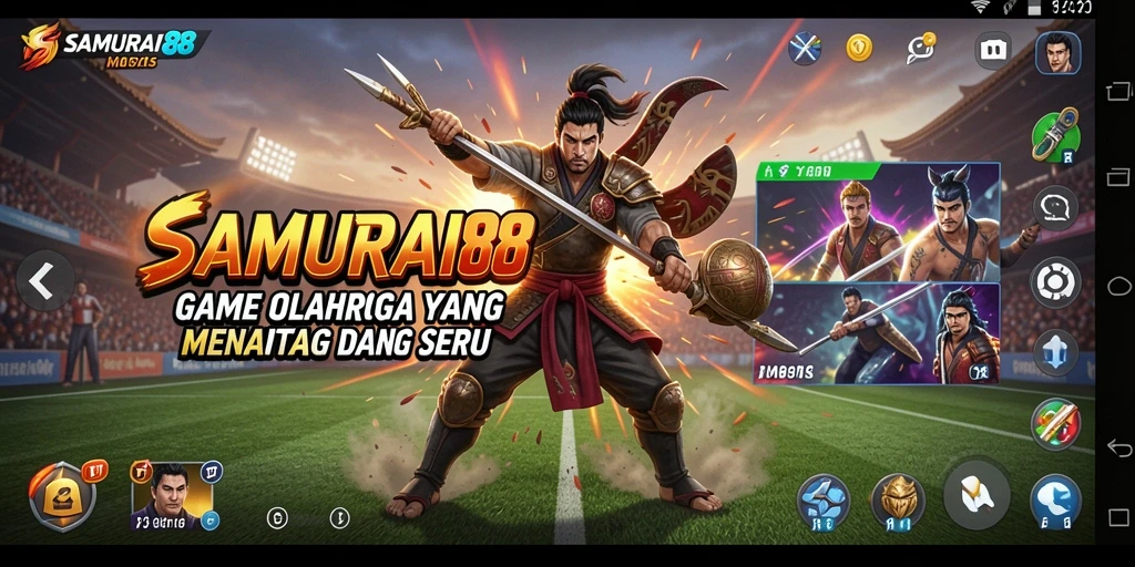 Screenshot dari gameplay <strong>SAMURAI88</strong> yang menunjukkan aksi olahraga yang mendebarkan.